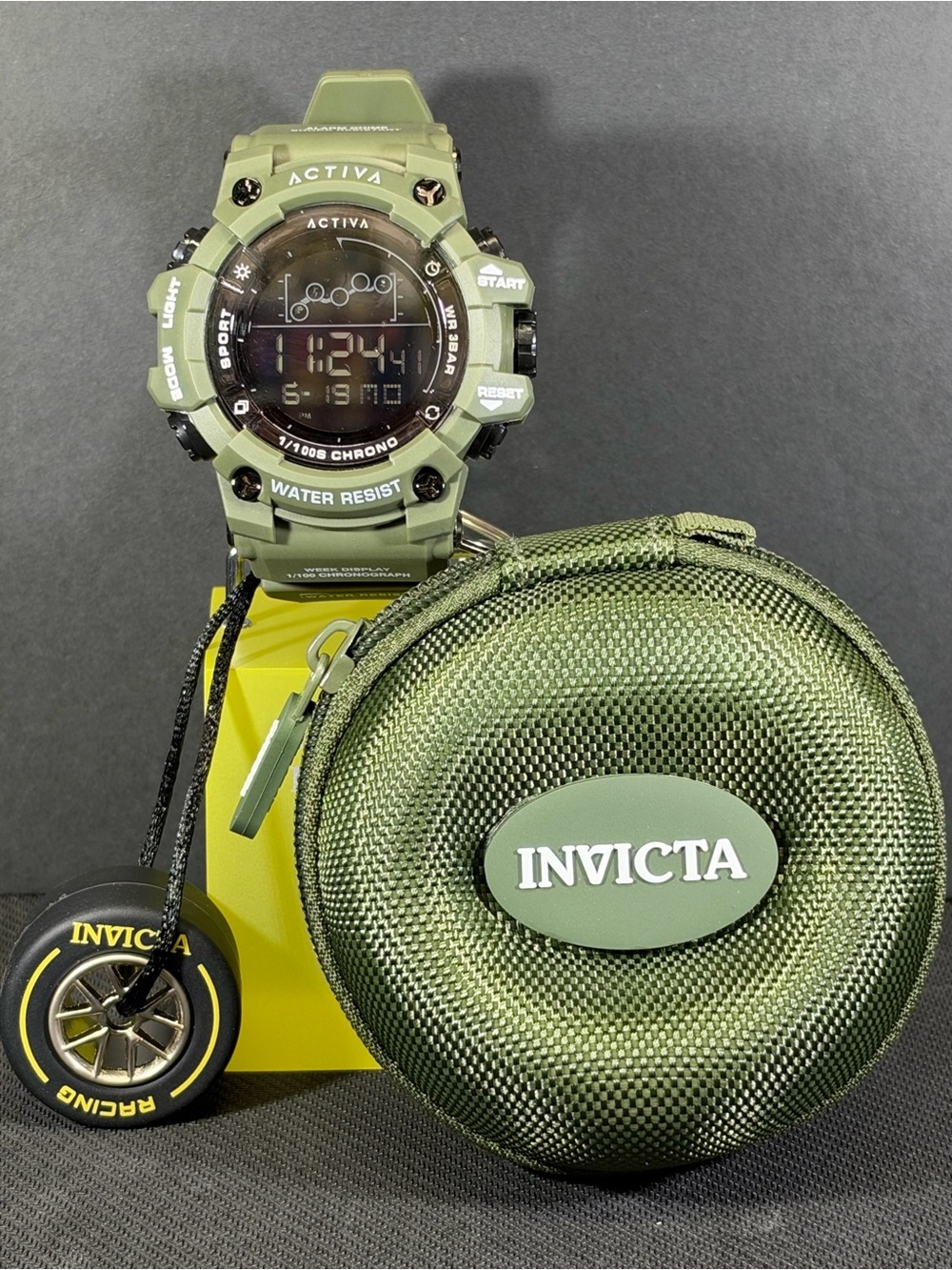 Invicta Activa Rally Edition ACW-GA-M-105 Army Green Digital Watch 50mm + Case